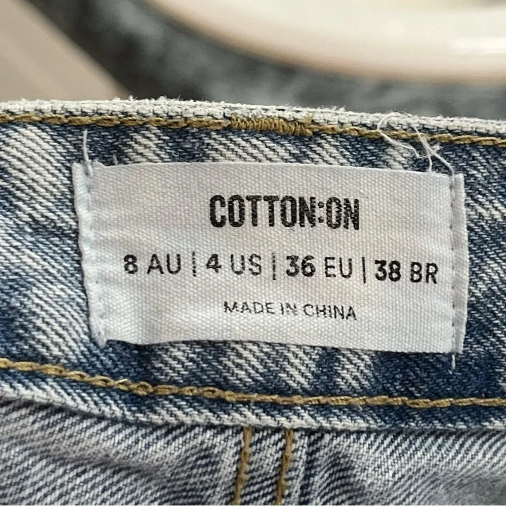 Cotton On high rise cropped distressed raw hem 100% recycled cotton jeans, US4.